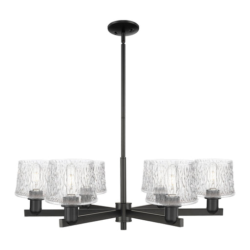 Innovations Niagara 36in 6-Light Chandelier | Industrial Matte Black Steel and Clear Glass | Dining Room & Living Room | Model 716-6CR-BK-G402