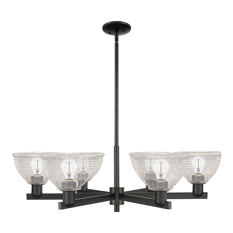 Innovations Arietta 38in 6-Light Chandelier | Industrial Matte Black Steel and Clear Glass | Dining Room & Living Room | Model 716-6CR-BK-G422