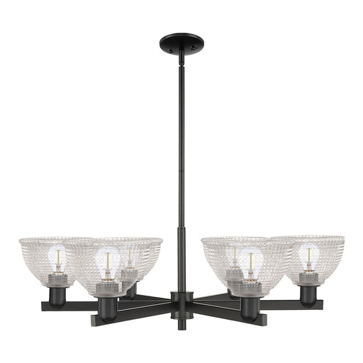 Innovations Arietta 38in 6-Light Chandelier | Industrial Matte Black Steel and Clear Glass | Dining Room & Living Room | Model 716-6CR-BK-G422
