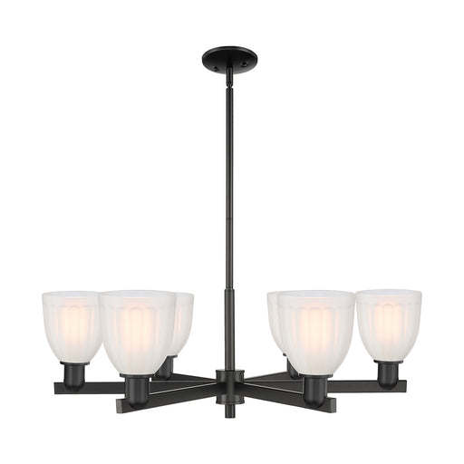 Innovations Brookfield 36in 6-Light Chandelier | Industrial Matte Black Steel and White Frosted Ribbed Glass | Dining Room & | Model 716-6CR-BK-G441