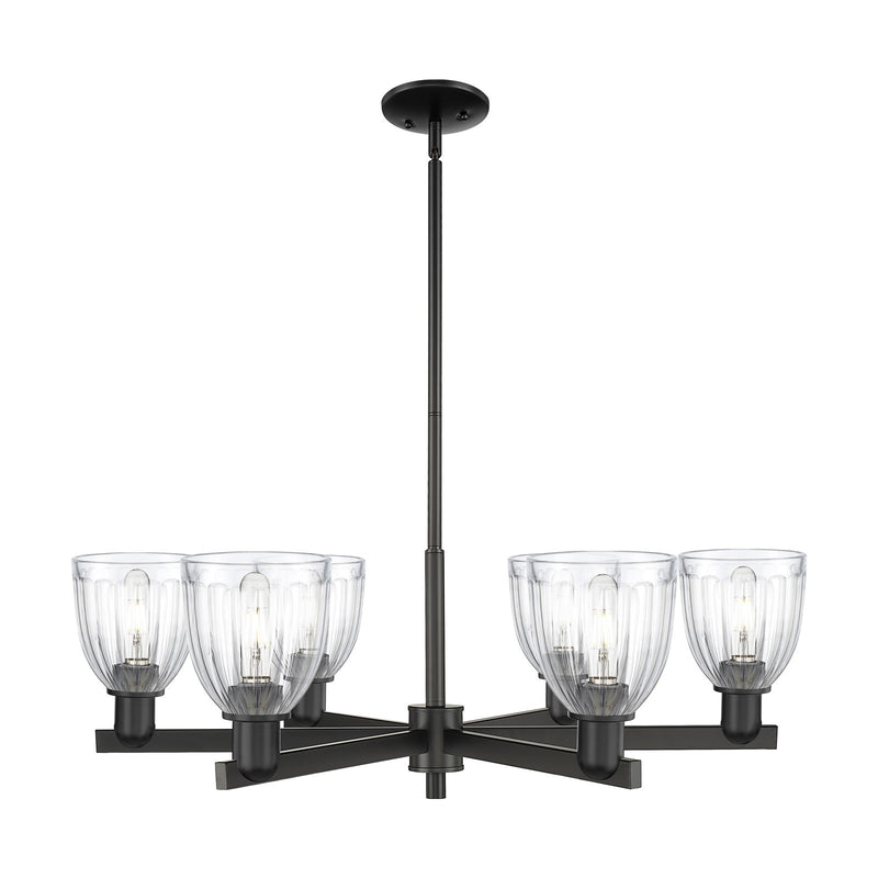 Innovations Brookfield 36in 6-Light Chandelier | Industrial Matte Black Steel and Clear Ribbed Glass | Dining Room & Living Room | Model 716-6CR-BK-G442