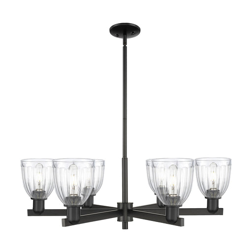 Innovations Brookfield 36in 6-Light Chandelier | Industrial Matte Black Steel and Clear Ribbed Glass | Dining Room & Living Room | Model 716-6CR-BK-G442
