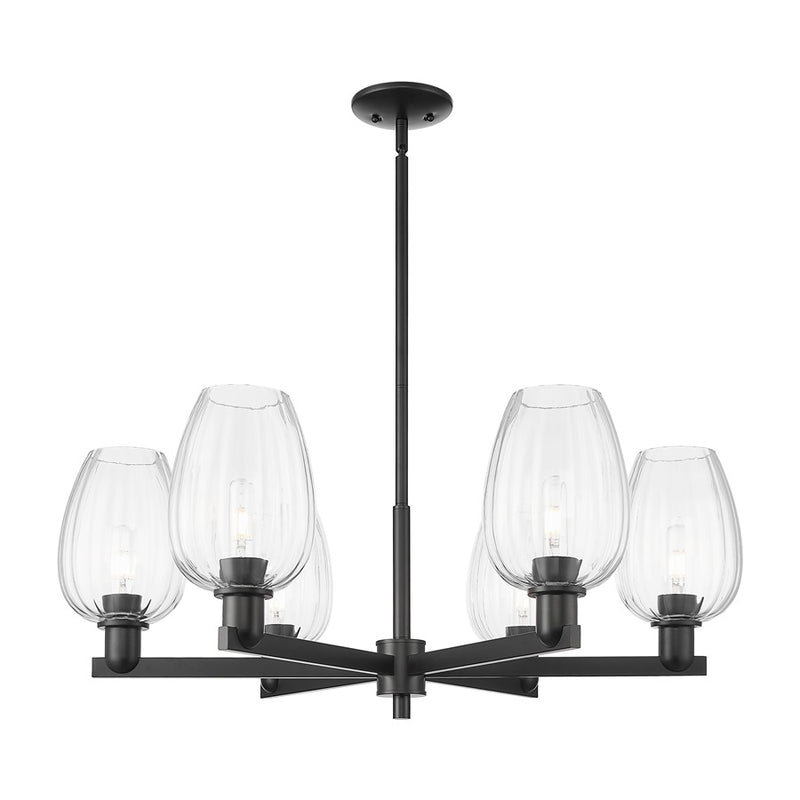Innovations Preston 6Lt 24" Flute Stem Chandelier, BK/CL - 716-6CR-BK-G457-6CL