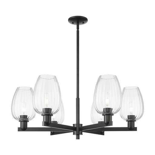 Innovations Preston 6Lt 24" Flute Stem Chandelier, BK/CL - 716-6CR-BK-G457-6CL