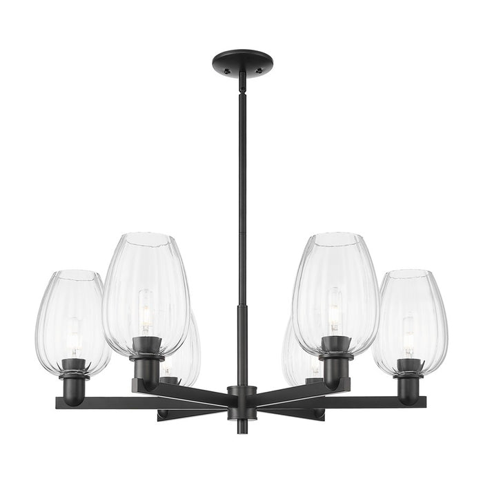 Innovations Preston 6Lt 24" Flute Stem Chandelier, BK/CL - 716-6CR-BK-G457-6CL