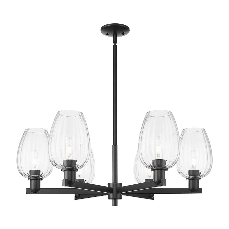 Innovations Preston 6Lt 24" Flute Stem Chandelier, BK/CL - 716-6CR-BK-G457-6CL