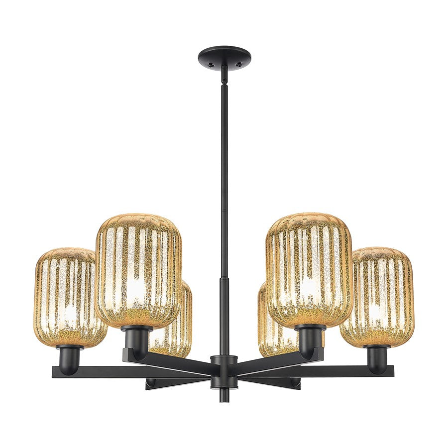Innovations Preston 6Lt 24" Jar Stem Chandelier, BK/MC - 716-6CR-BK-G460-7ME