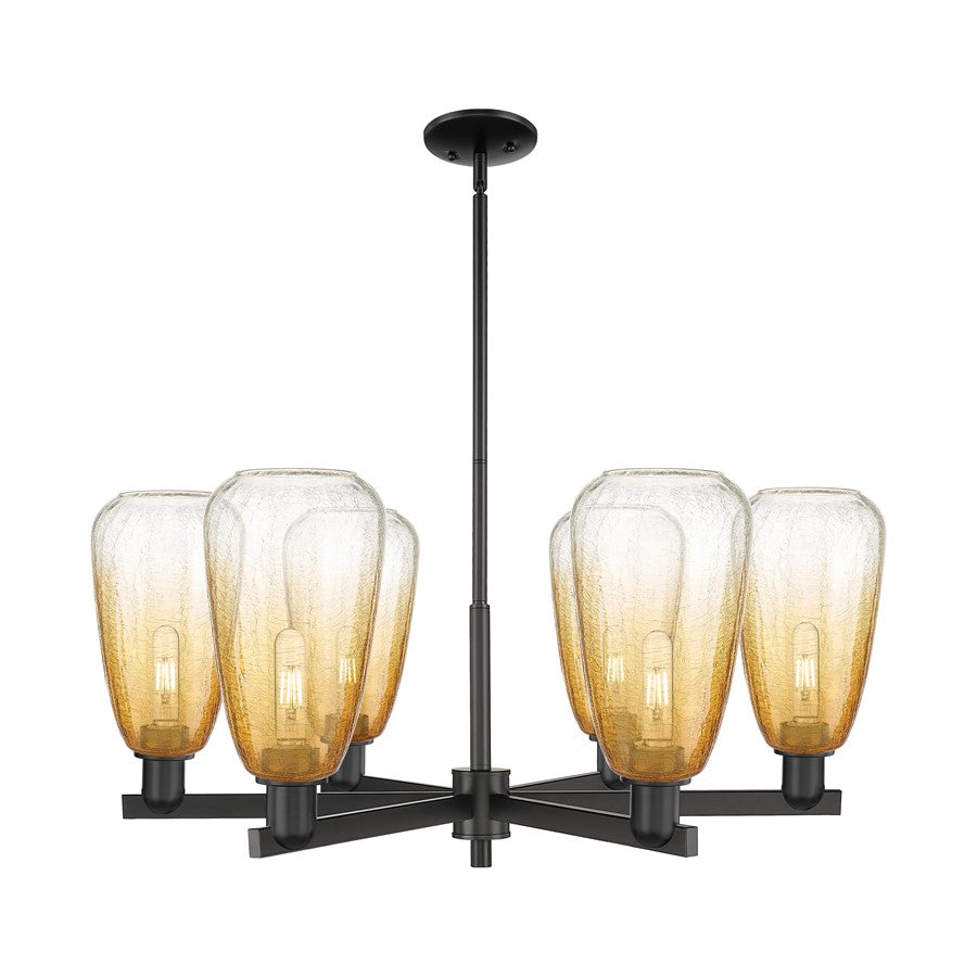 Innovations BH Almond 6Lt 24" Stem Chandelier, BK/AM - 716-6CR-BK-G480-6AM