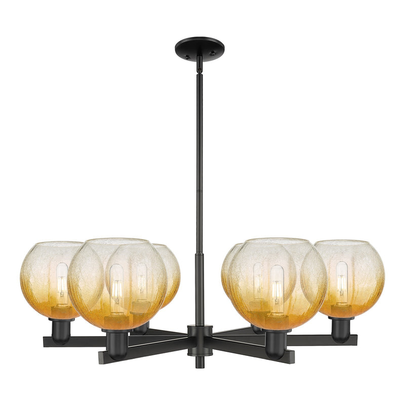 Innovations Brookhaven Globe 38in 6-Light Chandelier | Industrial Matte Black Steel and Amber Glass | Dining Room & Living | Model 716-6CR-BK-G483-8AM