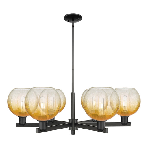 Innovations Brookhaven Globe 38in 6-Light Chandelier | Industrial Matte Black Steel and Amber Glass | Dining Room & Living | Model 716-6CR-BK-G483-8AM