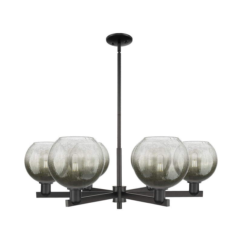 Innovations Brookhaven Globe 38in 6-Light Chandelier | Industrial Matte Black Steel and Slate Glass | Dining Room & Living | Model 716-6CR-BK-G483-8SL