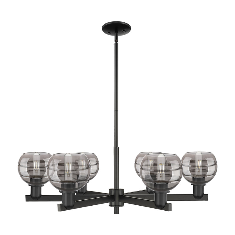 Innovations Rochester 36in 6-Light Chandelier | Industrial Matte Black Steel and Light Smoke Glass | Dining Room & Living Room | Model 716-6CR-BK-G556-6SM