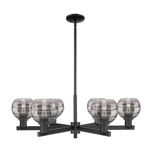 Innovations Rochester 36in 6-Light Chandelier | Industrial Matte Black Steel and Light Smoke Glass | Dining Room & Living Room | Model 716-6CR-BK-G556-6SM