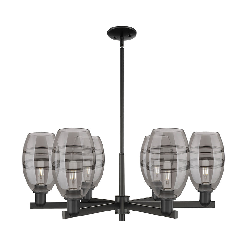 Innovations Vaz 36in 6-Light Chandelier | Industrial Matte Black Steel and Light Smoke Glass | Kitchen Island & Dining Room | Model 716-6CR-BK-G557-6SM