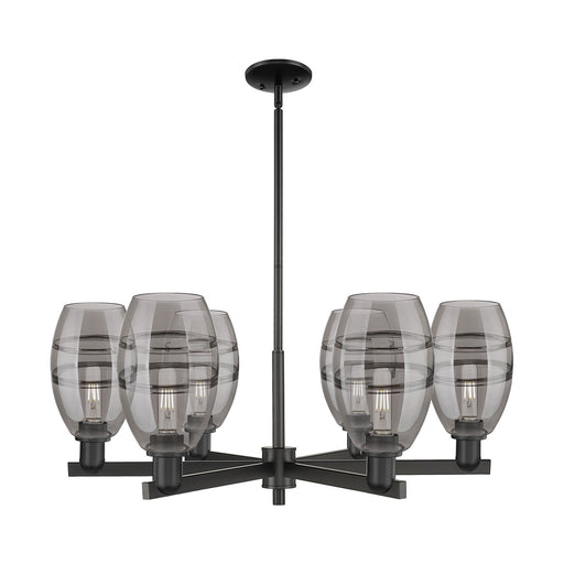 Innovations Vaz 36in 6-Light Chandelier | Industrial Matte Black Steel and Light Smoke Glass | Kitchen Island & Dining Room | Model 716-6CR-BK-G557-6SM