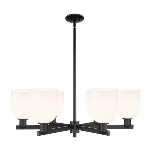 Innovations Bella 35in 6-Light Chandelier | Industrial Matte Black and White Glass | Kitchen Island & Dining Room | Model 716-6CR-BK-G558-6GWH