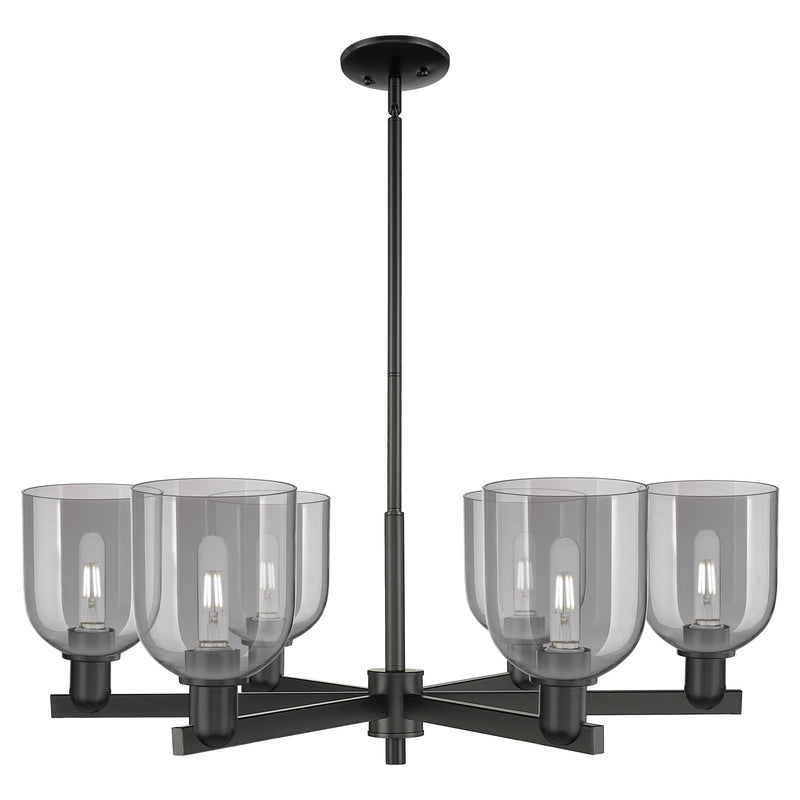 Innovations Bella 35in 6-Light Chandelier | Industrial Matte Black Steel and Light Smoke Glass | Dining Room & Living Room | Model 716-6CR-BK-G558-6SM