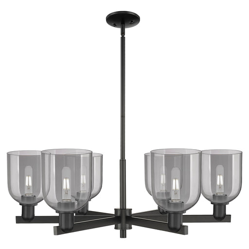 Innovations Bella 35in 6-Light Chandelier | Industrial Matte Black Steel and Light Smoke Glass | Dining Room & Living Room | Model 716-6CR-BK-G558-6SM