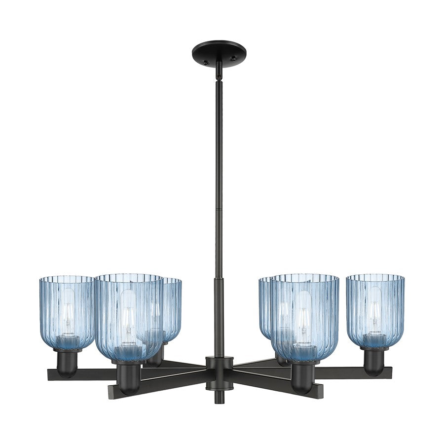 Innovations Bridal Veil 6Lt 35" Stem Chandelier, BK/BL - 716-6CR-BK-G559-5BL