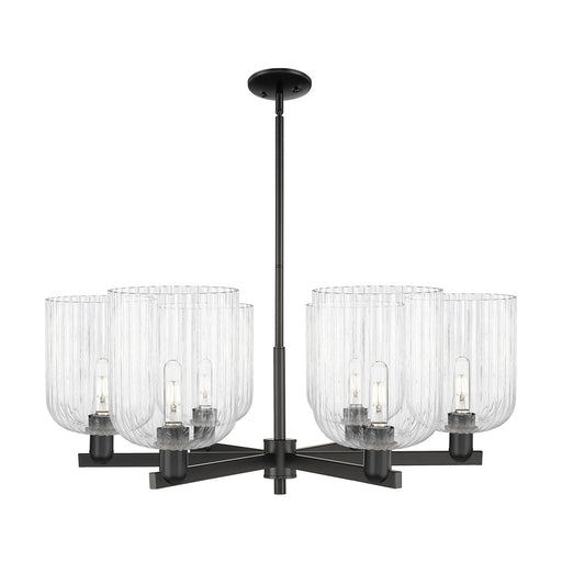 Innovations Bridal Veil 38in 6-Light Chandelier | Industrial Matte Black Steel and Clear Ribbed Glass | Dining Room & Living | Model 716-6CR-BK-G559-8CL