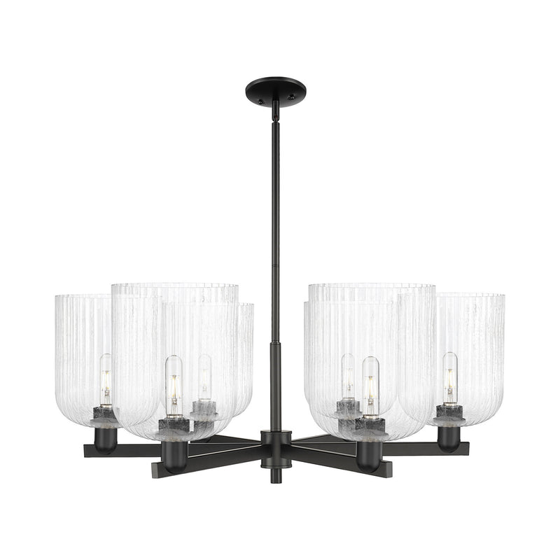 Innovations Bridal Veil 38in 6-Light Chandelier | Industrial Matte Black Steel and Seedy Bell Glass | Kitchen & Dining Room | Model 716-6CR-BK-G559-8SDY