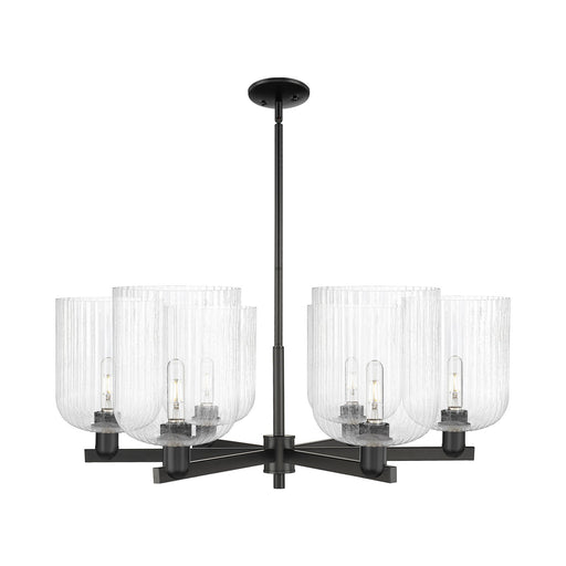 Innovations Bridal Veil 38in 6-Light Chandelier | Industrial Matte Black Steel and Seedy Bell Glass | Kitchen & Dining Room | Model 716-6CR-BK-G559-8SDY