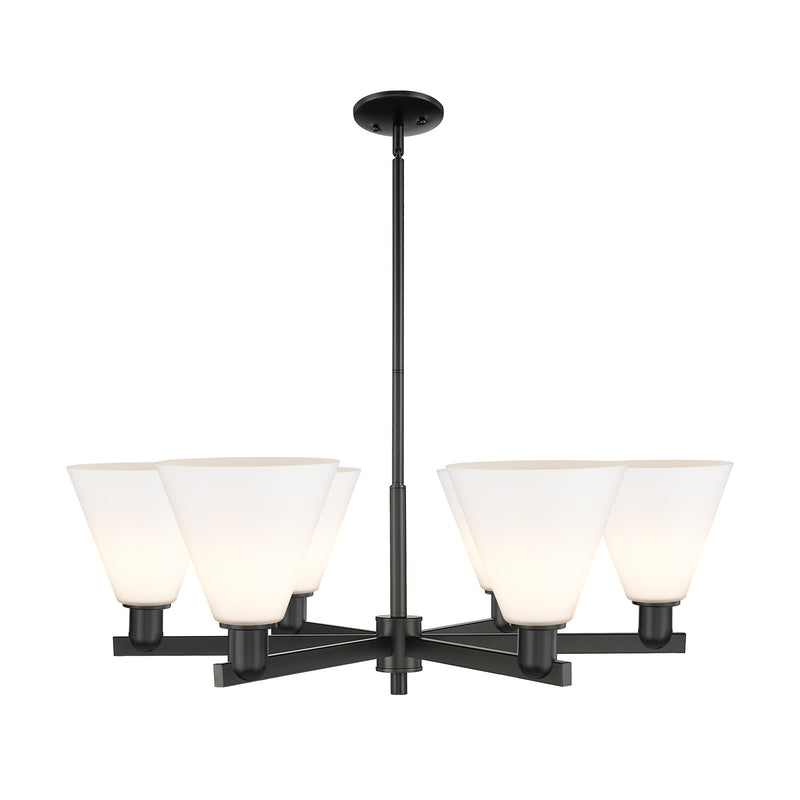 Innovations Berkshire Glass 38in 6-Light Chandelier | Industrial Matte Black Steel and Matte White Glass | Damp Rated Dining | Model 716-6CR-BK-GBC-81
