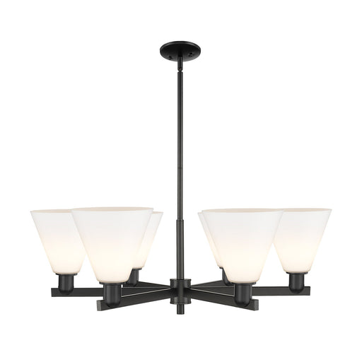 Innovations Berkshire Glass 38in 6-Light Chandelier | Industrial Matte Black Steel and Matte White Glass | Damp Rated Dining | Model 716-6CR-BK-GBC-81