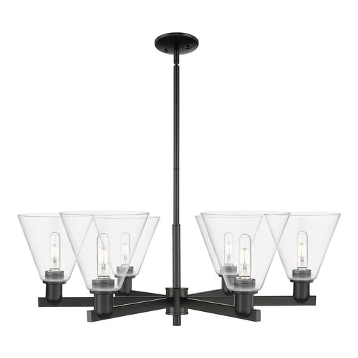 Innovations Berkshire Glass 38in 6-Light Chandelier | Industrial Matte Black Steel and Clear Glass | Dining Room & Living Room | Model 716-6CR-BK-GBC-82