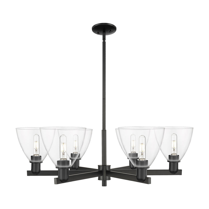 Innovations Bristol 37in 6-Light Chandelier | Industrial Matte Black Steel and Clear Glass | Dining Room & Living Room | Model 716-6CR-BK-GBD-752