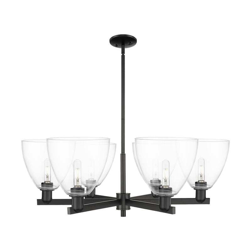 Innovations Bristol 39in 6-Light Chandelier | Industrial Matte Black Steel and Clear Glass | Dining Room & Living Room | Model 716-6CR-BK-GBD-92