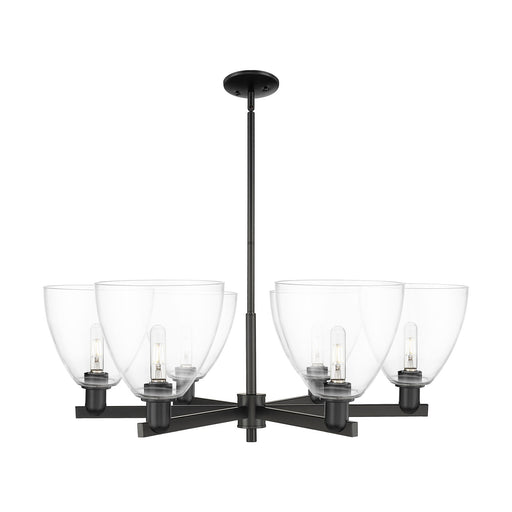 Innovations Bristol 39in 6-Light Chandelier | Industrial Matte Black Steel and Clear Glass | Dining Room & Living Room | Model 716-6CR-BK-GBD-92