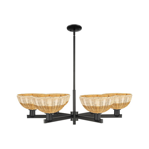 Innovations Bristol Natural II 39in 6-Light Chandelier | Industrial Matte Black Steel and Natural Fiber | Dining Room & | Model 716-6CR-BK-NBD2-9-NAT