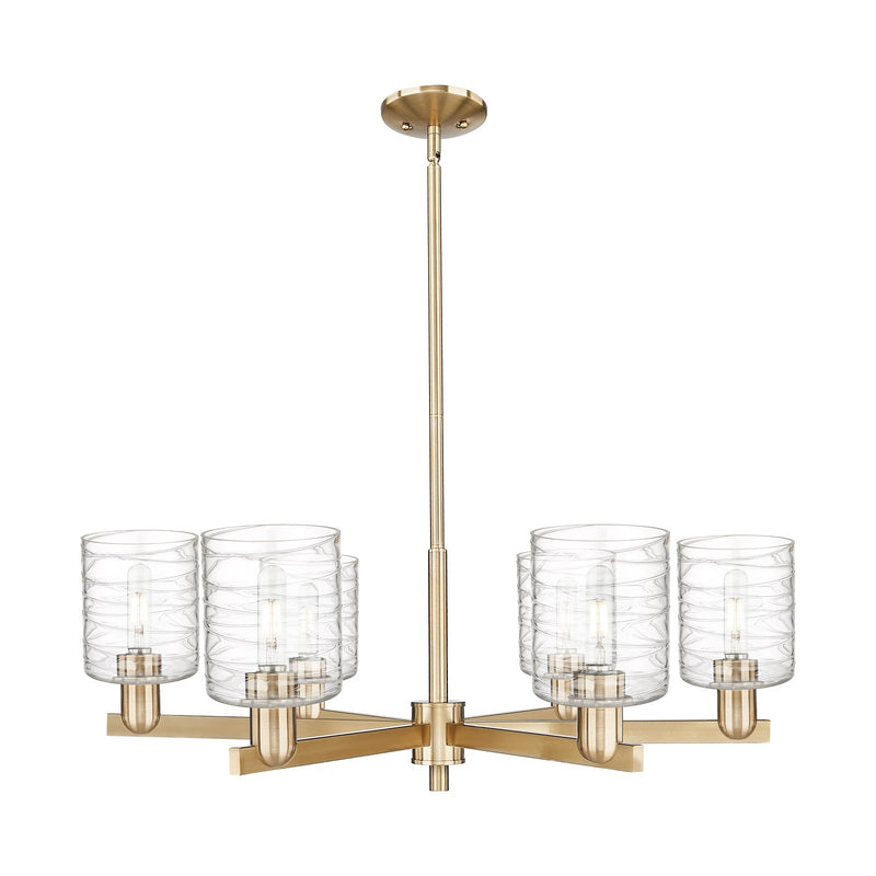 Innovations Cobbleskill 35in 6-Light Chandelier | Industrial Champagne Bronze Steel and Deco Swirl Clear Glass | Dining Room & | Model 716-6CR-CB-G1113