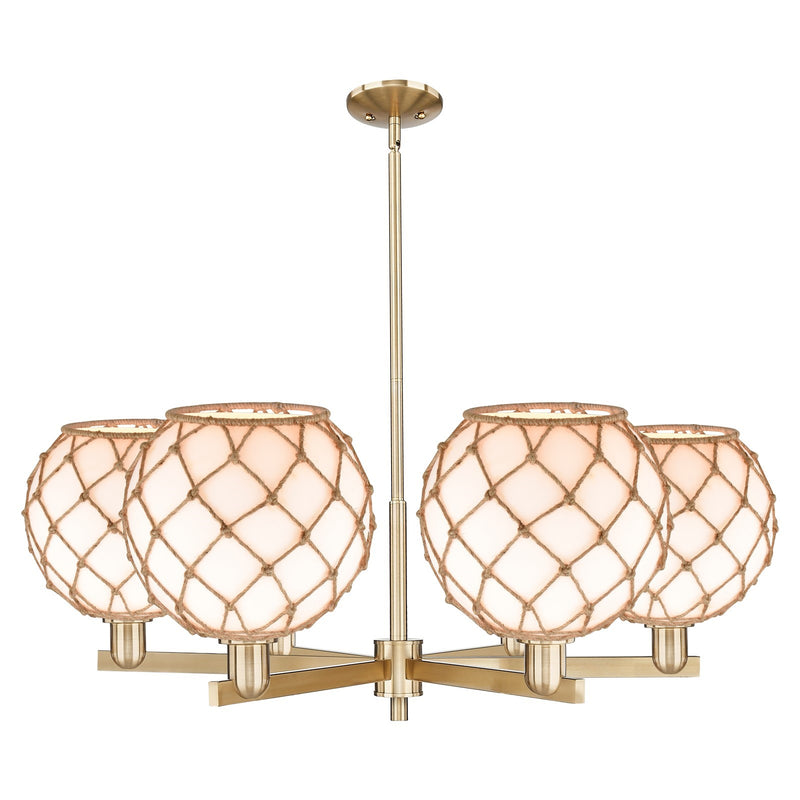 Innovations Farmhouse Rope 40in 6-Light Chandelier | Industrial Champagne Bronze Steel and Matte White Glass with Rope | Model 716-6CR-CB-G121-10RB