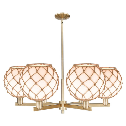 Innovations Farmhouse Rope 40in 6-Light Chandelier | Industrial Champagne Bronze Steel and Matte White Glass with Rope | Model 716-6CR-CB-G121-10RB