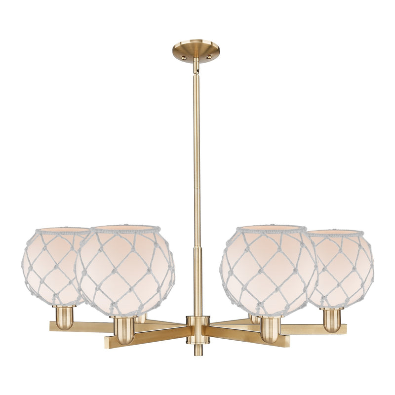 Innovations Farmhouse Rope 38in 6-Light Chandelier | Industrial Champagne Bronze Steel and White Frosted Glass with Rope | Model 716-6CR-CB-G121-8RW
