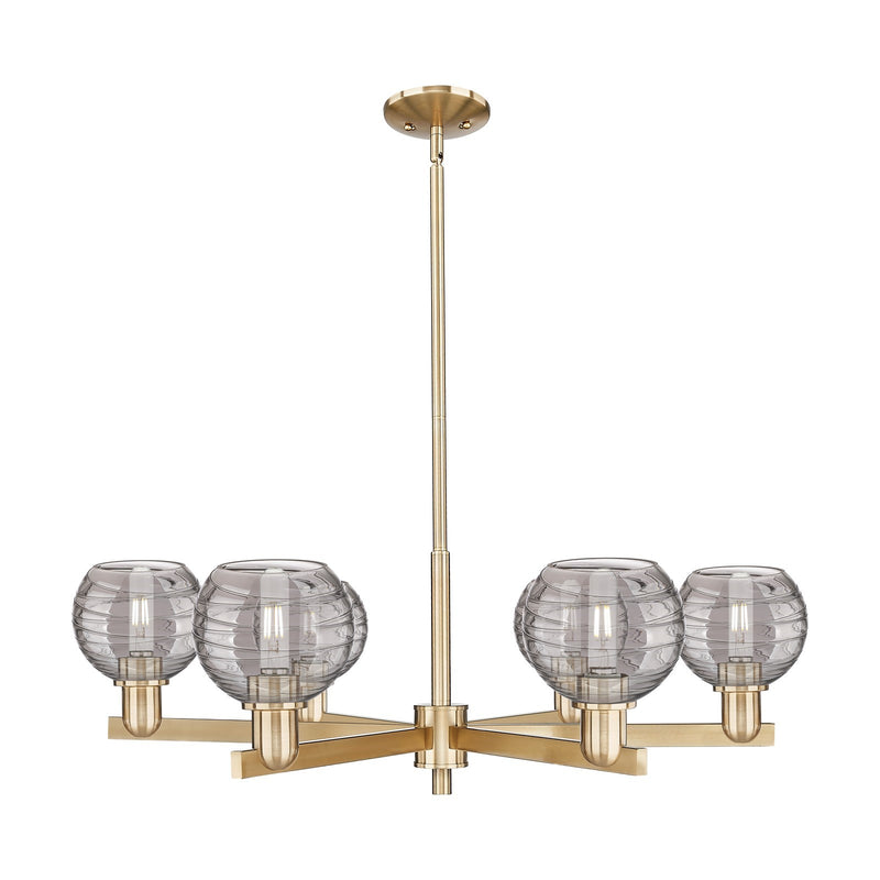 Innovations Athens Deco Swirl 35.625in 6-Light Chandelier | Industrial Champagne Bronze Steel and Light Smoke Glass | Dining | Model 716-6CR-CB-G1213-6SM