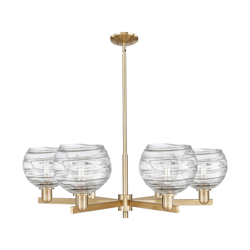 Innovations Athens Deco Swirl 38in 6-Light Chandelier | Industrial Champagne Bronze Steel and Clear Deco Swirl Glass | Dining | Model 716-6CR-CB-G1213-8CL