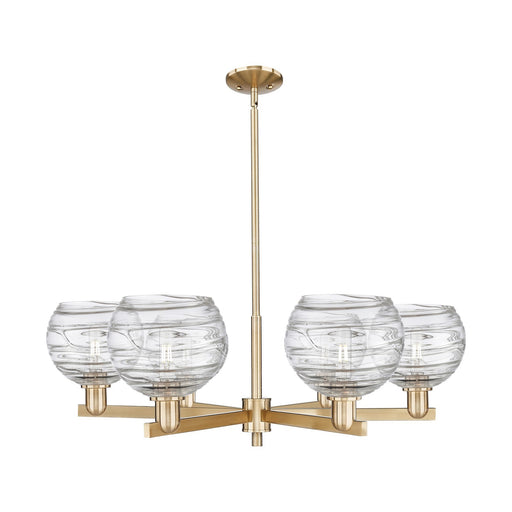Innovations Athens Deco Swirl 38in 6-Light Chandelier | Industrial Champagne Bronze Steel and Clear Deco Swirl Glass | Dining | Model 716-6CR-CB-G1213-8CL