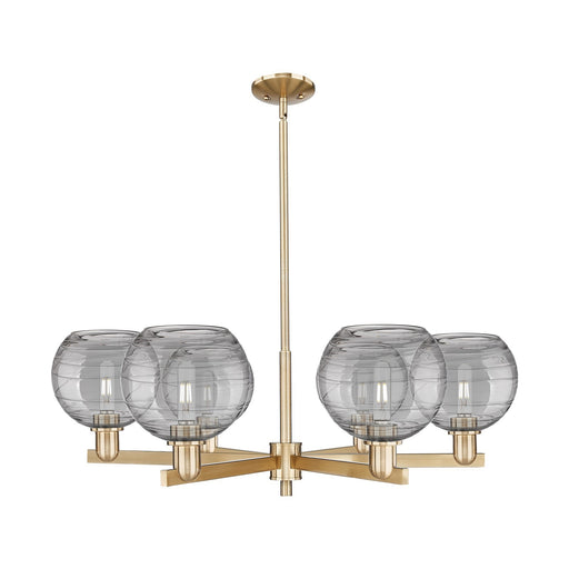 Innovations Athens Deco Swirl 38in 6-Light Chandelier | Industrial Champagne Bronze and Light Smoke Glass | Dining Room & | Model 716-6CR-CB-G1213-8SM