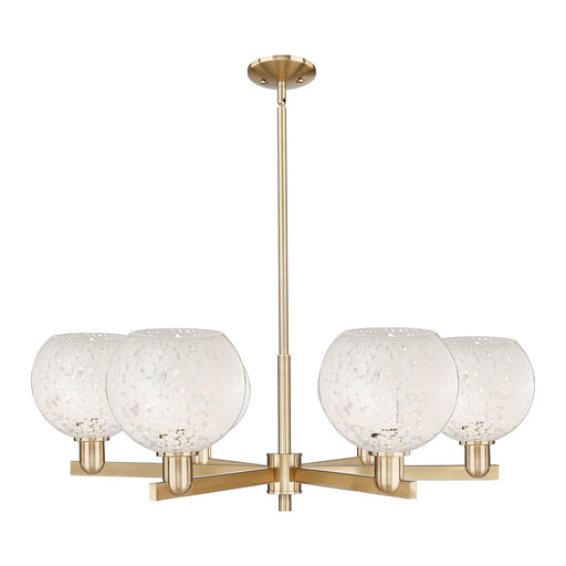 Innovations Lighting White Mouchette 38in 6-Light Chandelier | Industrial Champagne Bronze Steel and White Mouchette Glass | Model 716-6CR-CB-G1216-8WM