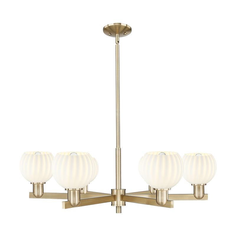 Innovations Lighting White Venetian 36in 6-Light Chandelier | Industrial Champagne Bronze Steel and White Glass | Dining Room | Model 716-6CR-CB-G1217-6WV