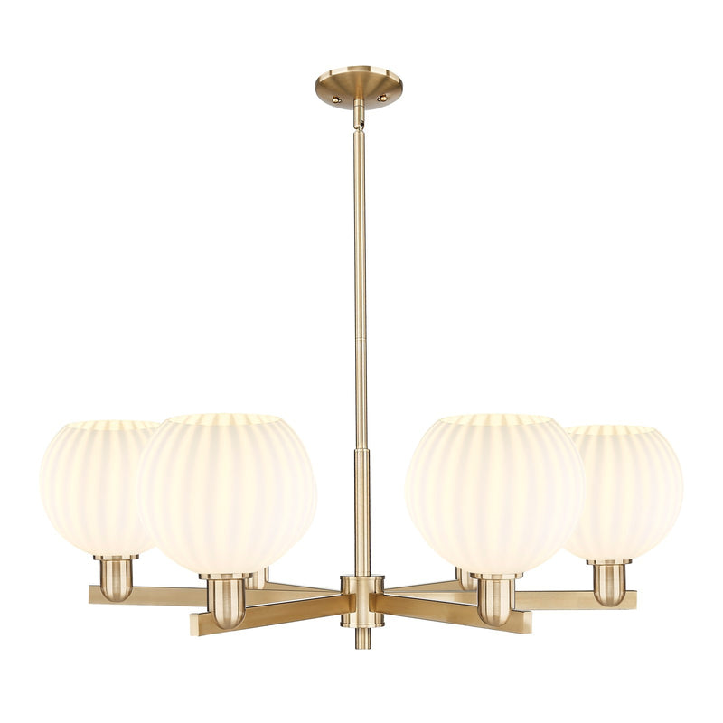 Innovations Lighting Arcadia 38in 6-Light Chandelier | Industrial Champagne Bronze Steel and White Venetian Glass | Dining | Model 716-6CR-CB-G1217-8WV