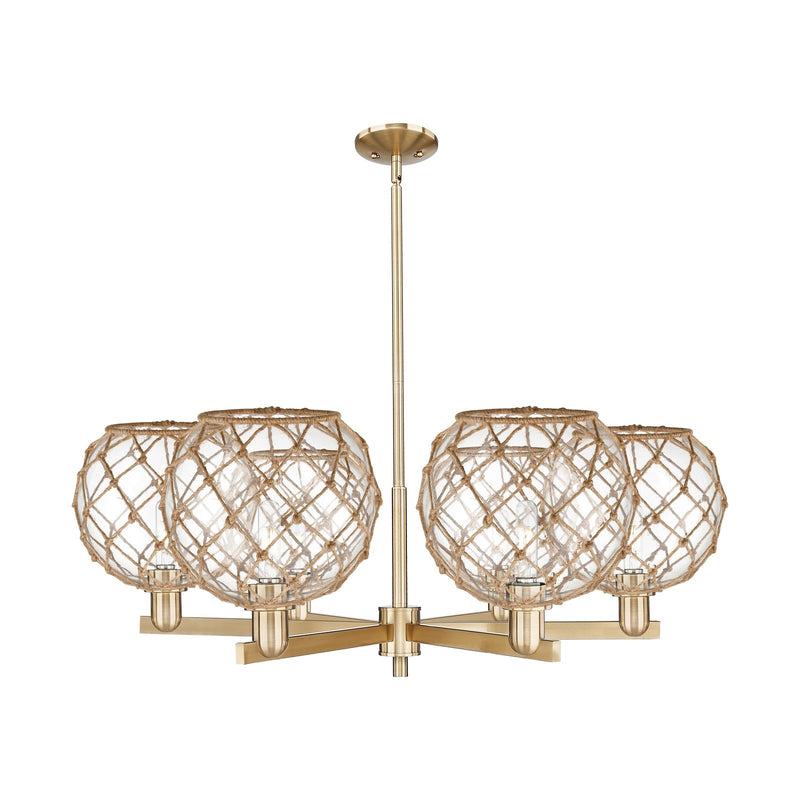 Innovations Farmhouse Rope 40in 6-Light Chandelier | Industrial Champagne Bronze Steel and Clear Glass with Brown Rope | Model 716-6CR-CB-G122-10RB