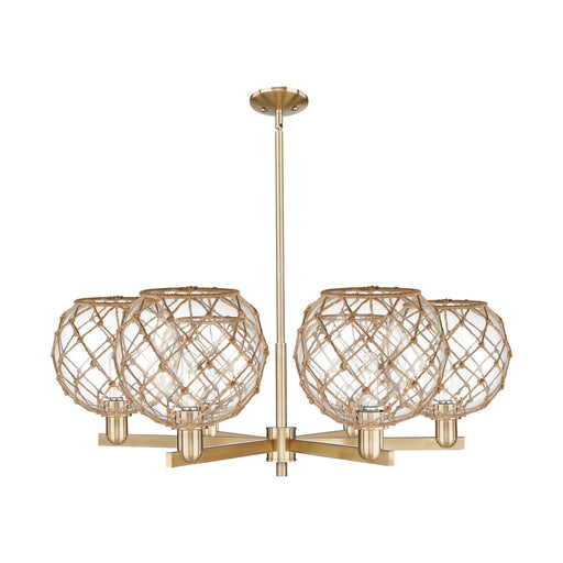 Innovations Farmhouse Rope 40in 6-Light Chandelier | Industrial Champagne Bronze Steel and Clear Glass with Brown Rope | Model 716-6CR-CB-G122-10RB