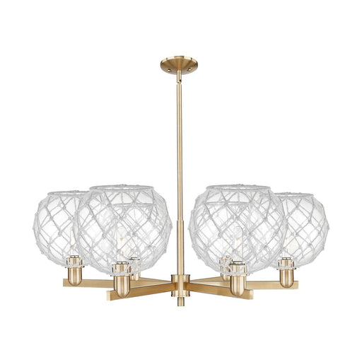 Innovations Farmhouse Rope 40in 6-Light Chandelier | Industrial Champagne Bronze Steel and Clear Glass with White Rope | Model 716-6CR-CB-G122-10RW