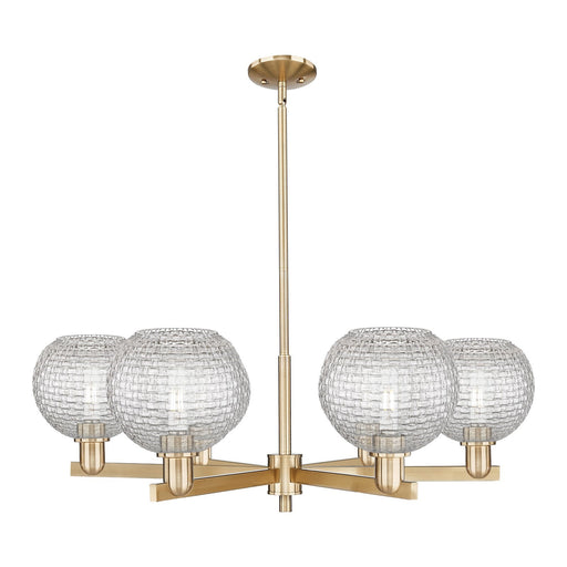 Innovations Athens 38in 6-Light Chandelier | Industrial Champagne Bronze Steel and Clear Basket Weave Glass | Dining Room & | Model 716-6CR-CB-G122C-8CL