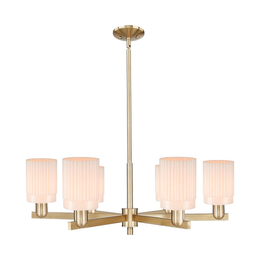 Innovations Hadley 34in 6-Light Chandelier | Industrial Champagne Bronze Steel and Matte White Ribbed Glass | Dining Room & Living | Model 716-6CR-CB-G341