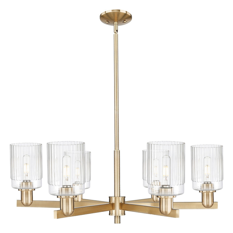 Innovations Hadley 34in 6-Light Chandelier | Industrial Champagne Bronze Steel and Clear Ribbed Glass | Living Room & Dining Room | Model 716-6CR-CB-G342